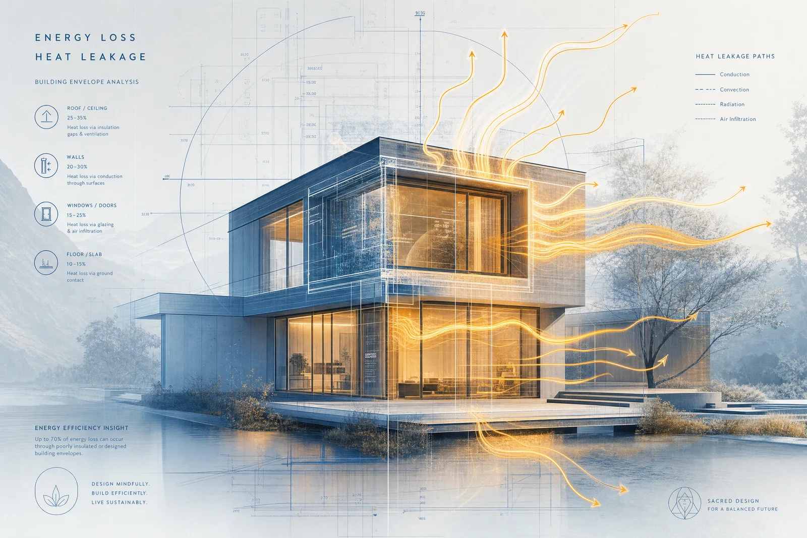 Conceptual building heat loss diagram